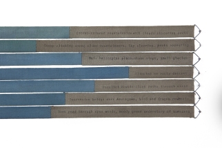 Helen Mirra, Hourly field notes, 10 October, Dakesawa, 2012 (pormenor) Tinta de máquina de escrever e aguarela sobre algodão.